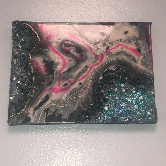Handmade Other - Abstract Canvas Resin Art with Pink and Black Swirls (MADE BY ME)